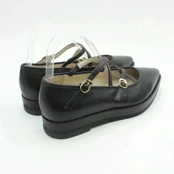 FREE PEOPLE Kriss Kross Black Leather Point Toe Chunky Mary Jane Flats - Picture 8 of 9